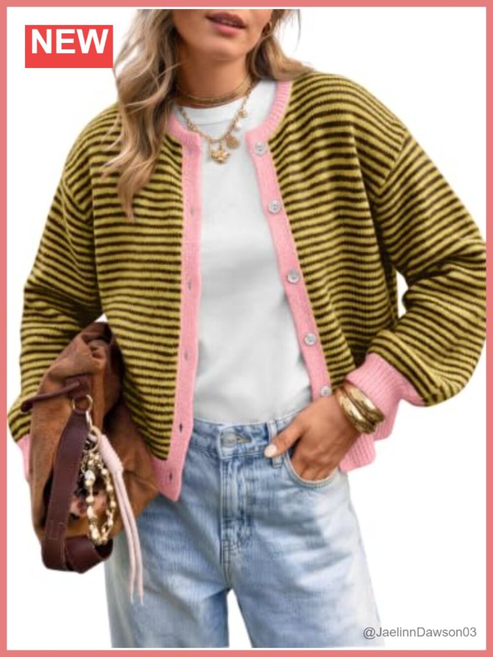 Striped Knit Cardigan Sweater Button Front Long Sleeve